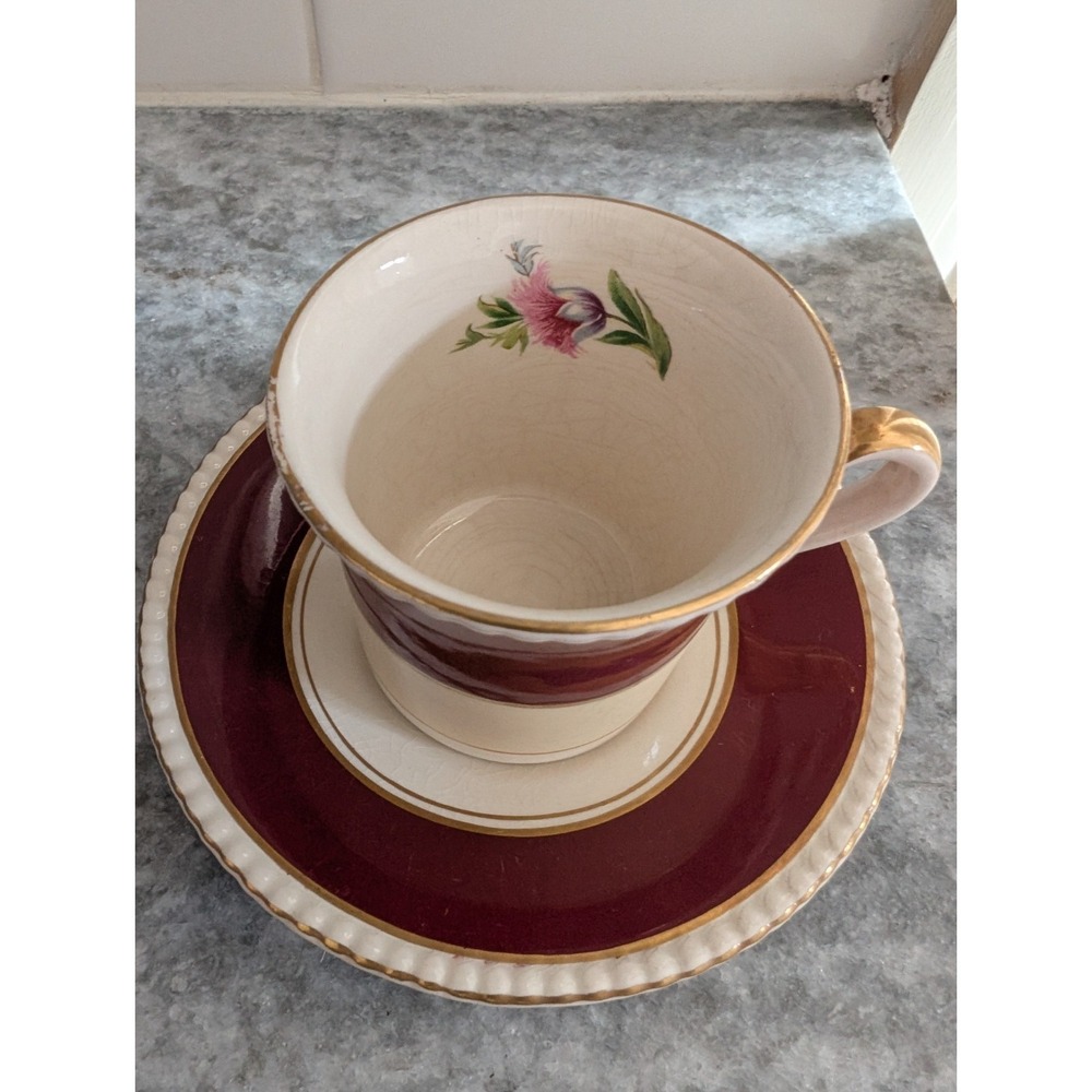 Fondeville‎ Ambassador Ware Burgundy Demitasse Cup and Saucer Made In England